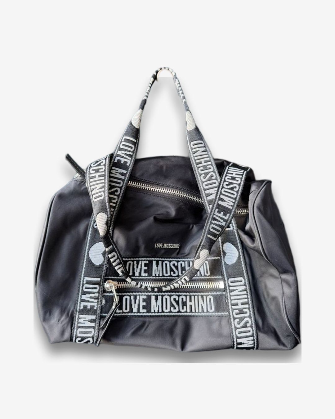 תיק דאפל שחור Love Moschino עם רצועות לוגו