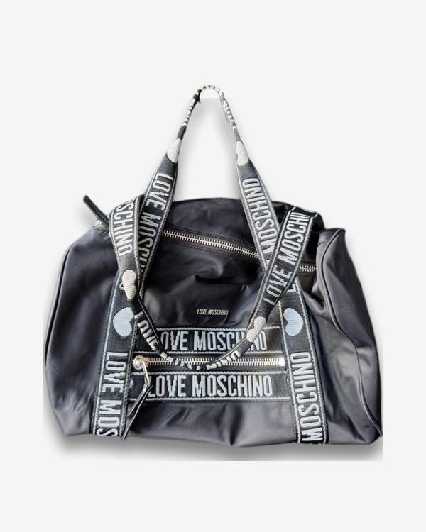תיק דאפל שחור Love Moschino עם רצועות לוגו