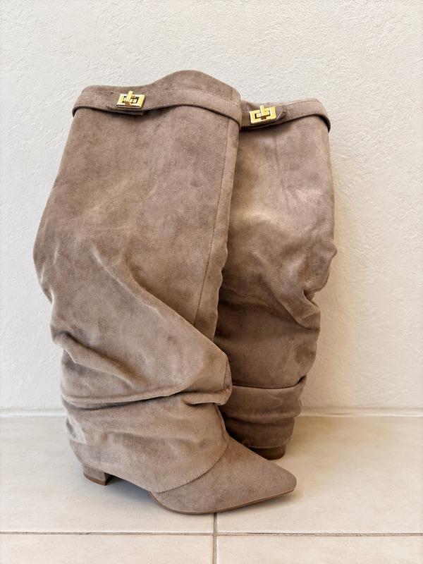 Y2K Taupe Slouch Boots | מגפי זמש גבוהים