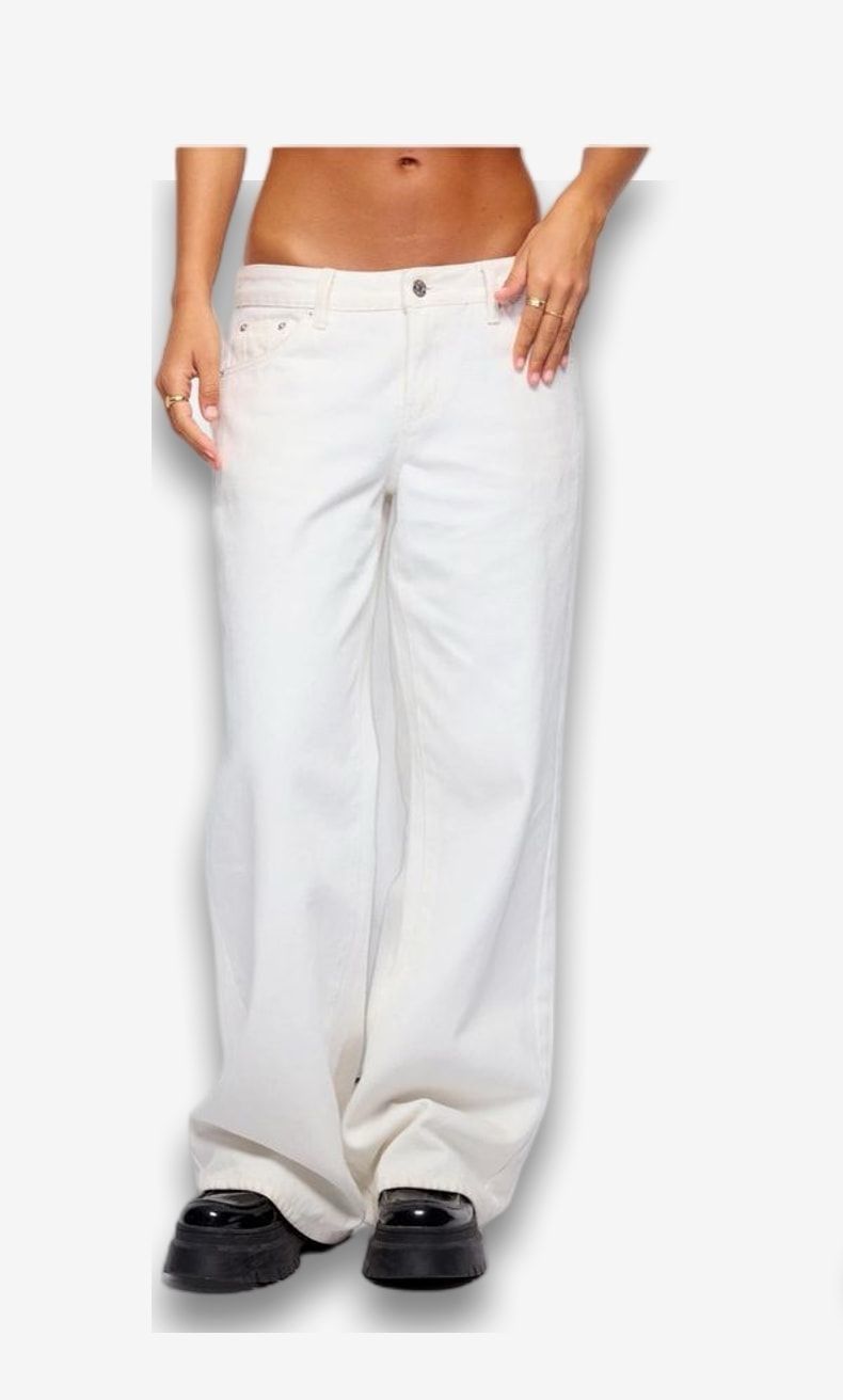 ג'ינס באגי לבן עם מותן נמוך