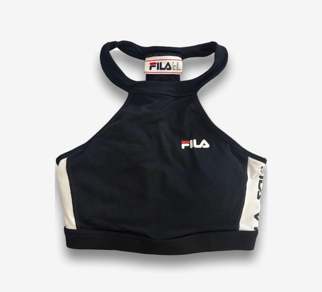 טופ קרופ ספורטיבי של Fila שחור לבן