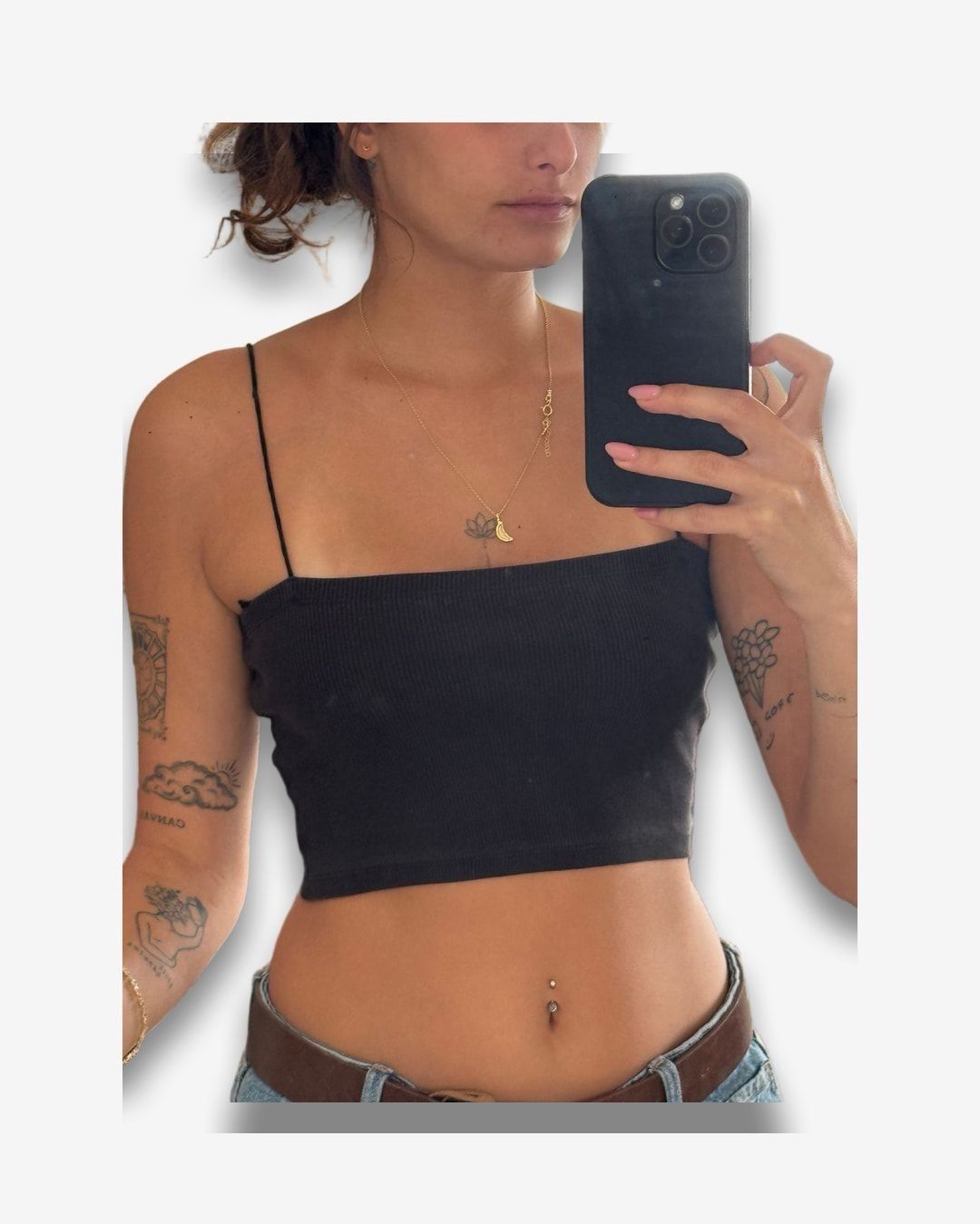 גופיית קרופ שחורה מבד ריב של זארה